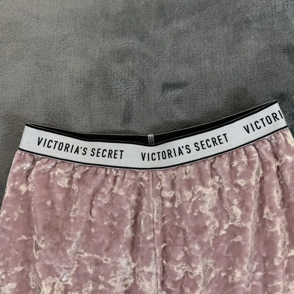 Victoria's Secret Sz S Pink Velvet Shorts Elastic Waist Logo Women's
